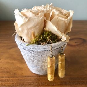 Gold Painted Glass Handmade Drop Earrings